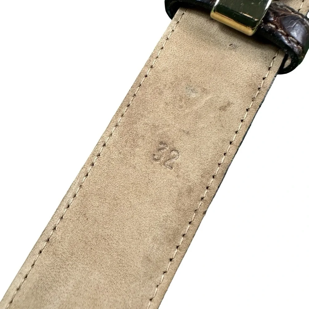 Bespoke Brown Genuine Caiman Crocodile Mens Brass Buckle Belt Size 32 NWOT
